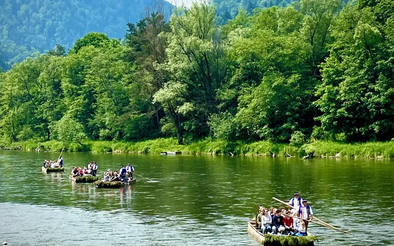 Traditional wooden rafts on the Dunajec River gorge